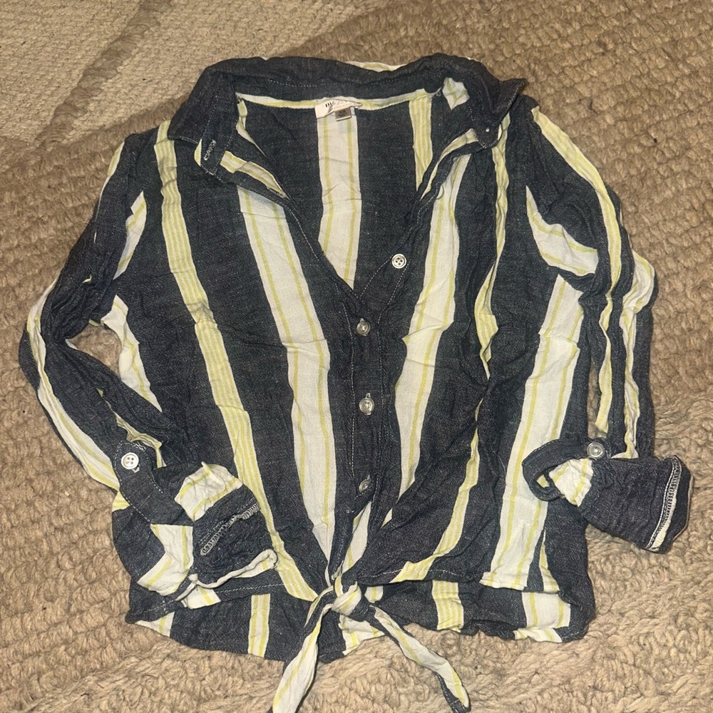 Striped Button-Up Shirt with Tie Front